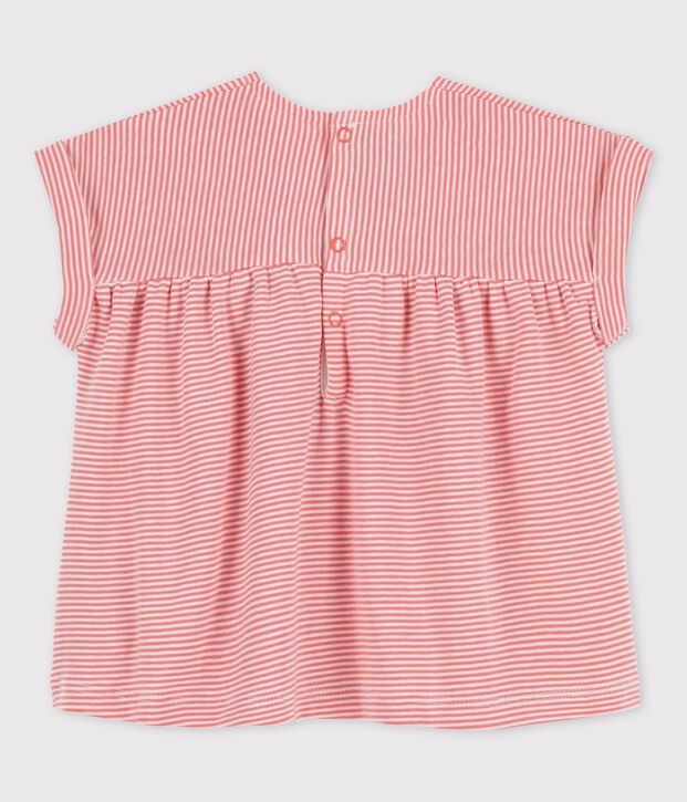 Blouse manches courtes en coton bio b&eacute;b&eacute; rose/blanc