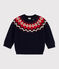 Pull jacquart en tricot laine et coton bébé bleu SMOKING/blanc MULTICO