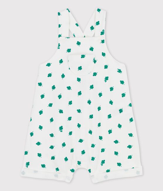 Salopette courte imprimé végétal en molleton bio bébé blanc MARSHMALLOW/vert GAZON