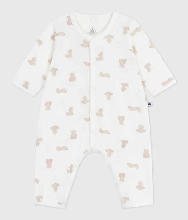 Pyjama b&eacute;b&eacute; sans pieds en coton imprim&eacute; ours blanc/BRUN
