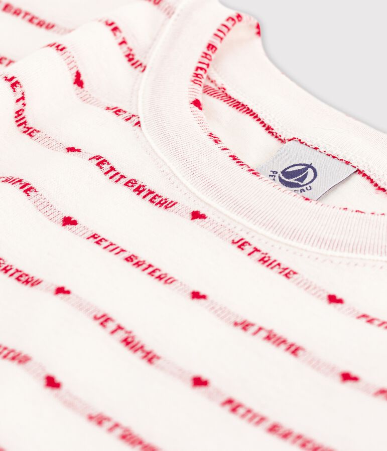 Tee-shirt L'ICONIQUE col rond en coton bio Femme blanc MARSHMALLOW/rouge TERKUIT