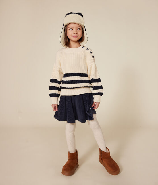Pull en coton enfant fille blanc AVALANCHE/bleu SMOKING