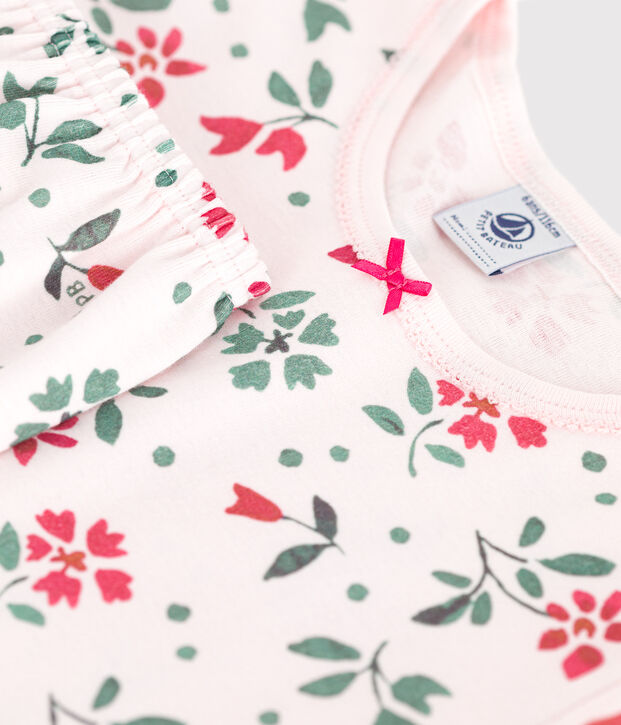 Pyjama capri enfant en coton imprim&eacute; fleuri rose/multicouleur