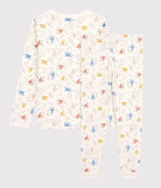 Pyjama singes multicolores en tubique enfant blanc MARSHMALLOW/blanc MULTICO