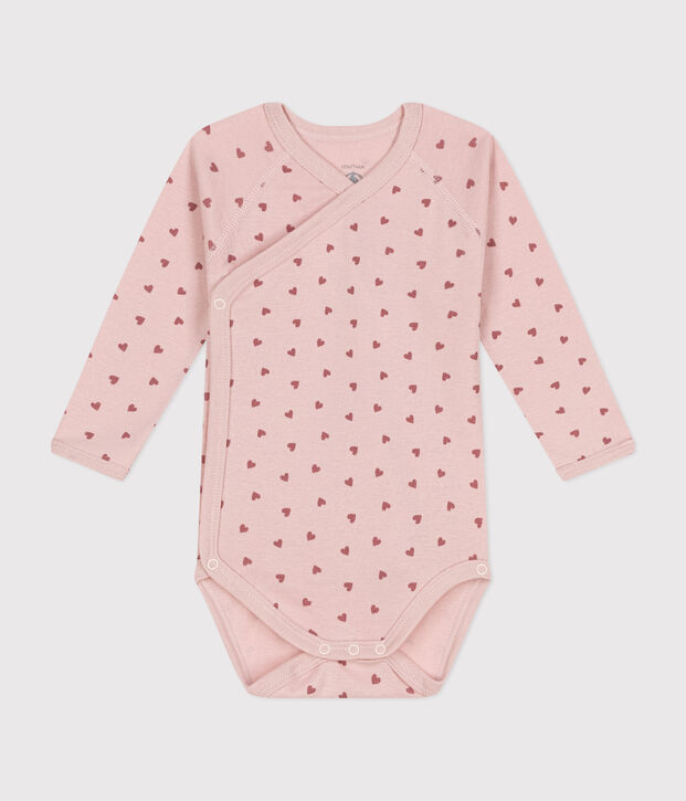 Body crois&eacute;s manches longues en coton b&eacute;b&eacute; rose/rose