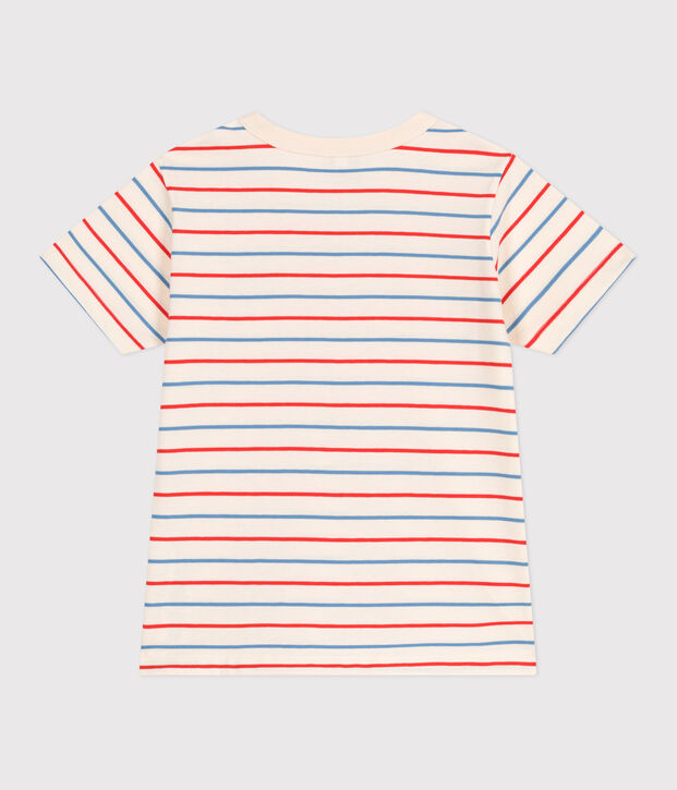 Teeshirt enfant en coton manches courtes &agrave; rayures et c&oelig;ur &eacute;cru/multicouleur