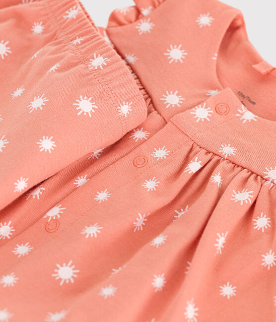 Ensemble naissance deux pièces en coton, imprimé soleils orange ABRICOT/ MARSHMALLOW