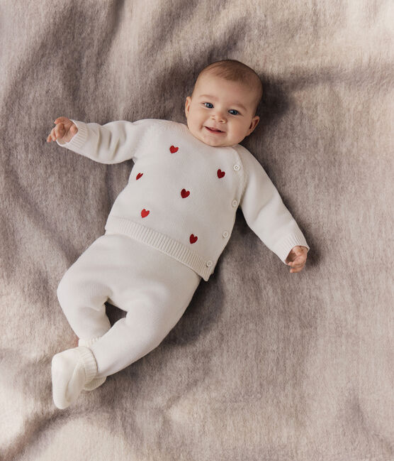 Ensemble 2 pièces bébé en tricot et cœurs brodés rouge MARSHMALLOW/ POMPEI