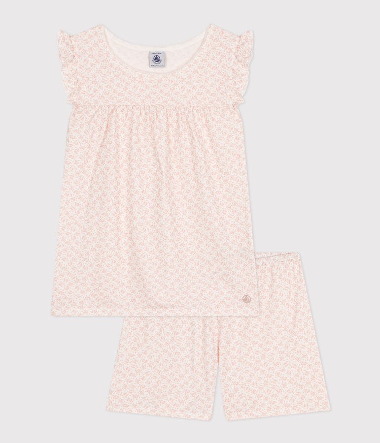 Pyjama short imprim&eacute; fleur en coton enfant MARSHMALLOW/ PANTY