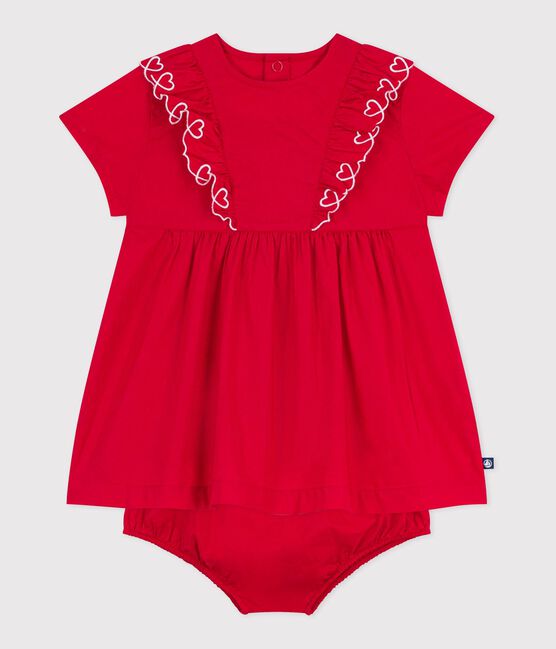 Robe bébé en coton manches courtes unie avec son bloomer rouge TERKUIT