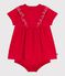 Robe bébé en coton manches courtes unie avec son bloomer rouge TERKUIT