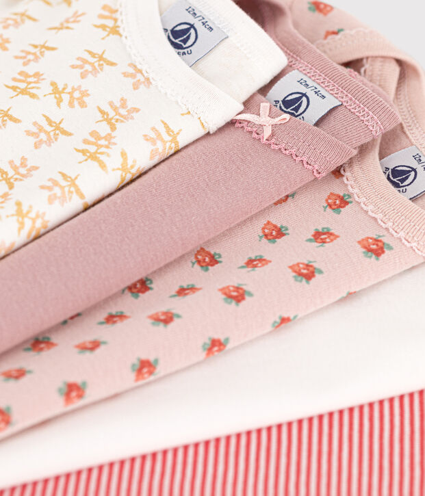 Lot de 5 bodies manches longues fleurs b&eacute;b&eacute; en coton multicouleur
