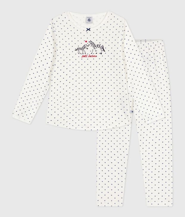 Pyjama enfant en coton imprim&eacute; pois bleu/bleu