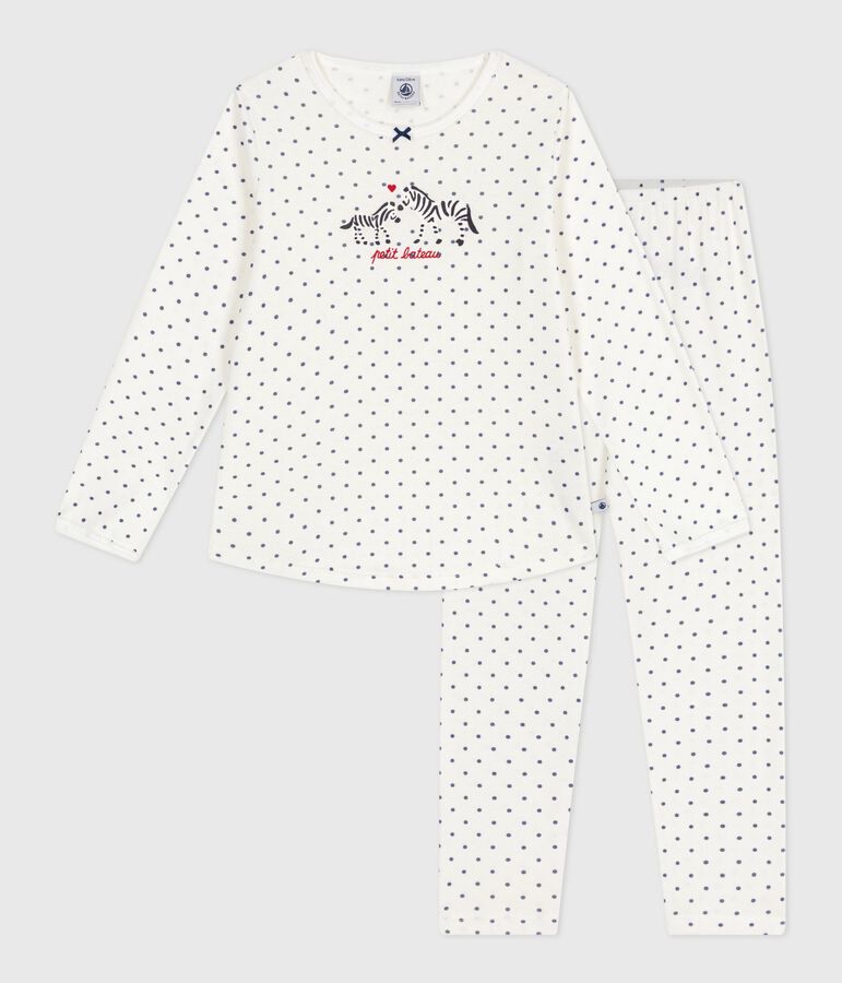 Pyjama enfant en coton imprim&eacute; pois bleu MARSHMALLOW/ SOIR