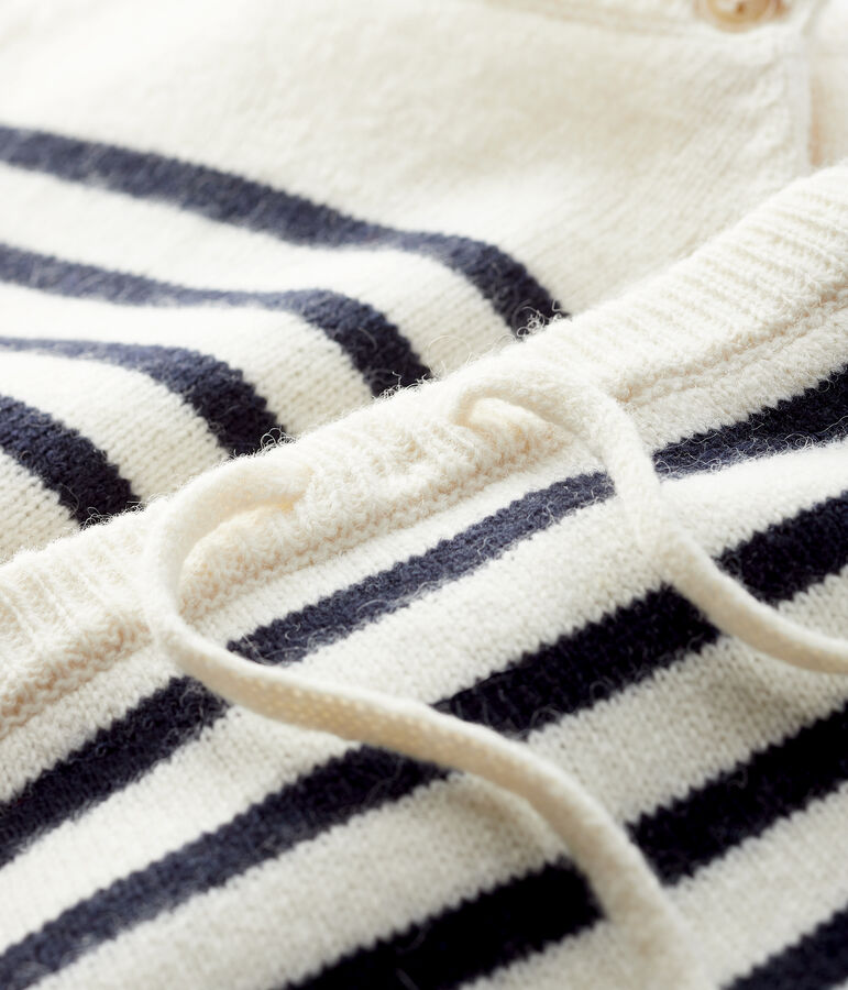 Ensemble 2 pi&egrave;ces &agrave; rayures b&eacute;b&eacute; en tricot avec laine blanc MARSHMALLOW/bleu SMOKING