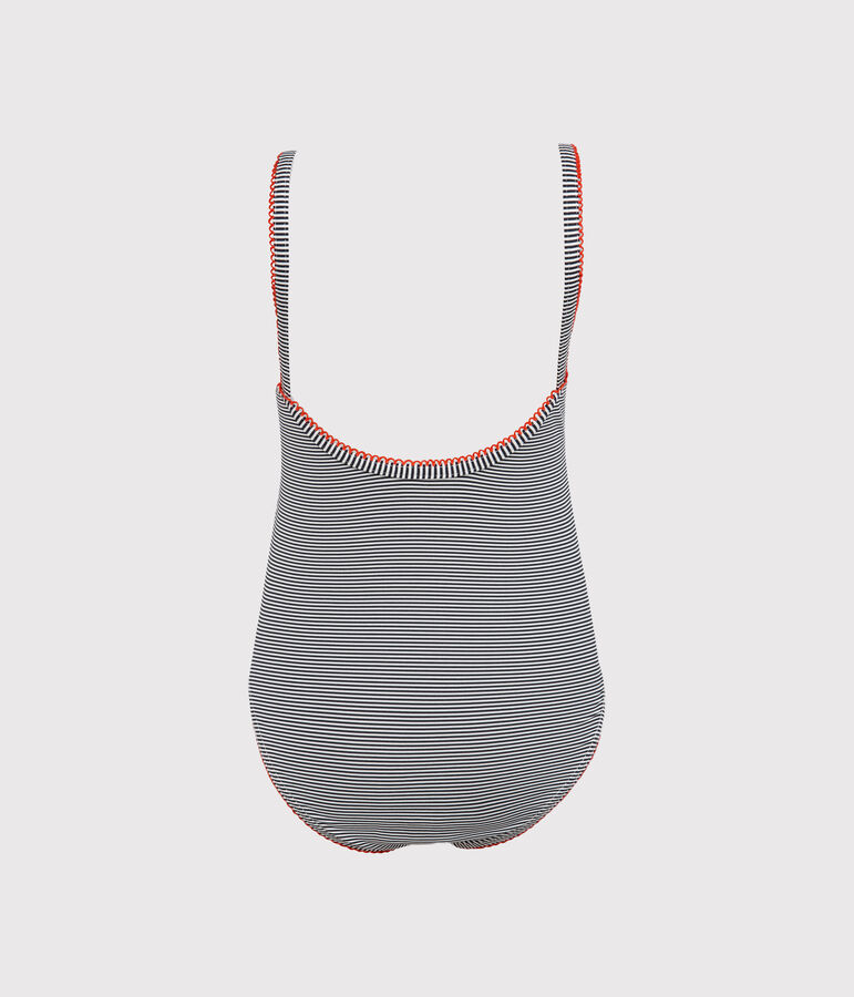 Maillot de bain 1 pi&egrave;ce fille bleu ABYSSE/blanc LAIT