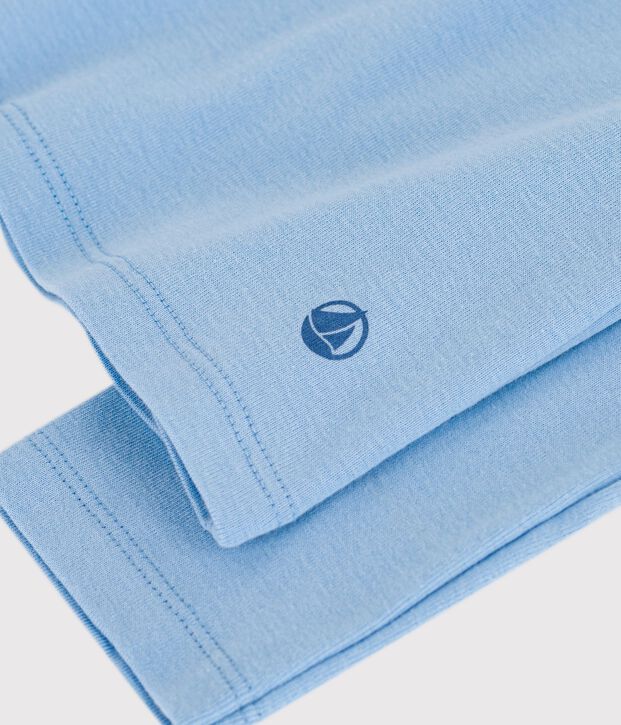 Tee-shirt femme en coton manches longue uni bleu clair