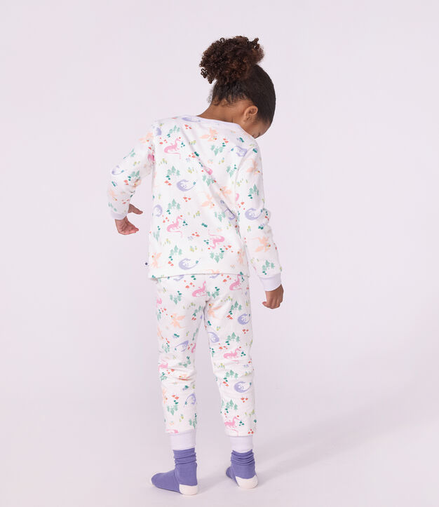 Pyjama enfant en molleton imprim&eacute; dragons blanc/multicouleur