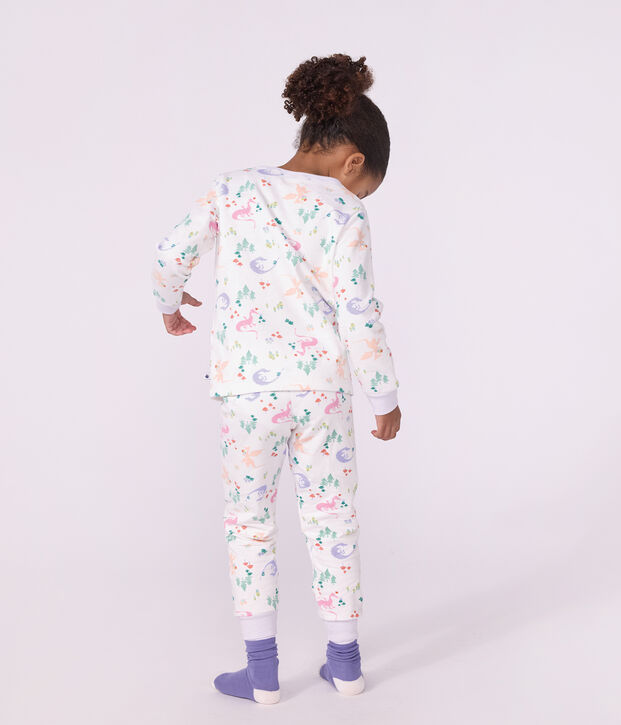 Pyjama enfant en molleton imprim&eacute; dragons blanc/multicouleur