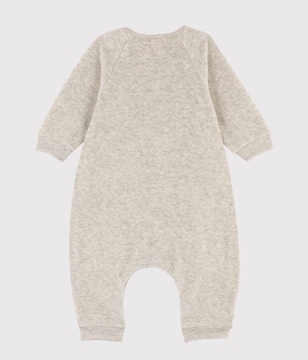 Combinaison longue b&eacute;b&eacute; en velours gris chin&eacute; gris chin&eacute; clair