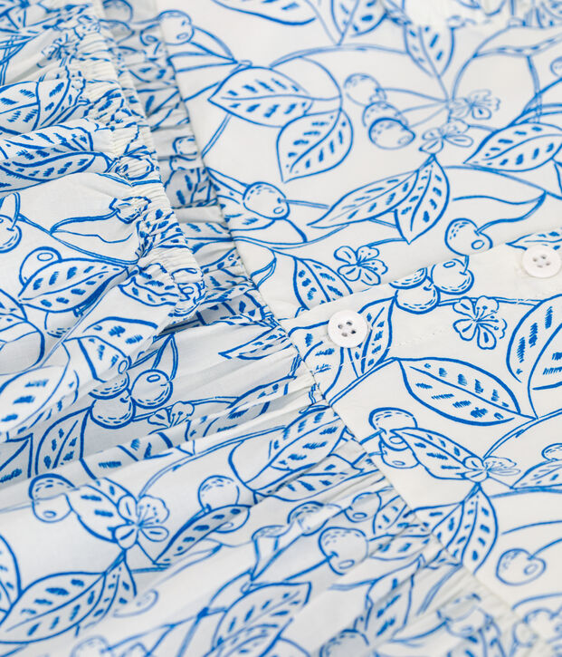 Robe b&eacute;b&eacute; en coton et son bloomer, imprim&eacute;s cerises bleues bleu/bleu