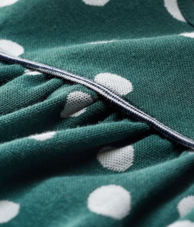 Robe manches longues b&eacute;b&eacute; fille &agrave; pois vert/blanc