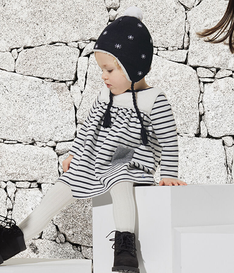 Bonnet p&eacute;ruvien b&eacute;b&eacute; gar&ccedil;on doubl&eacute; de sherpa bleu