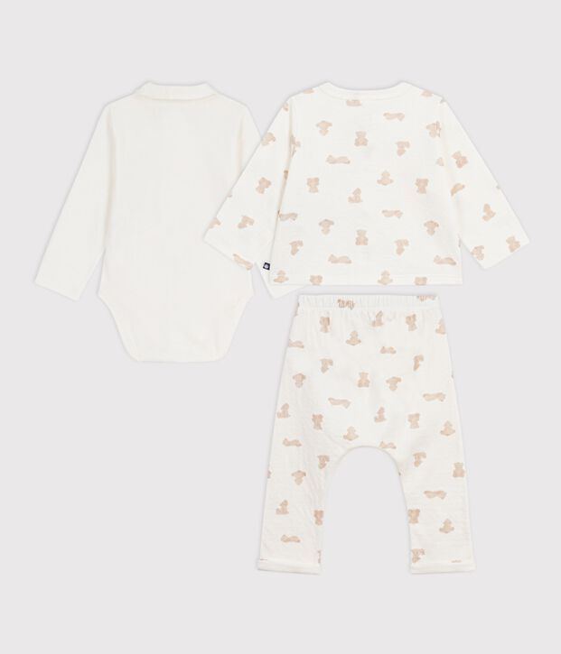 Ensemble long 3 pi&egrave;ces b&eacute;b&eacute; en coton, imprim&eacute; oursons blanc/BRUN