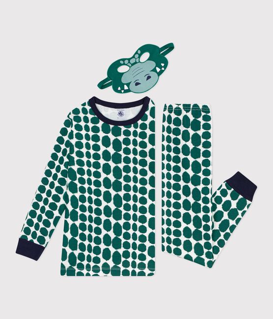 Pyjama déguisement enfant en coton imprimé croco vert MILK/ EVERGREEN