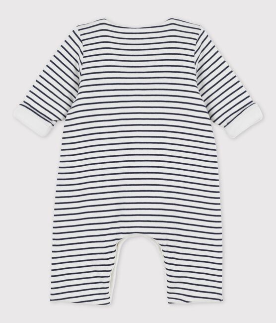 Combinaison longue rayée marinière en coton bio bébé blanc MARSHMALLOW/bleu SMOKING