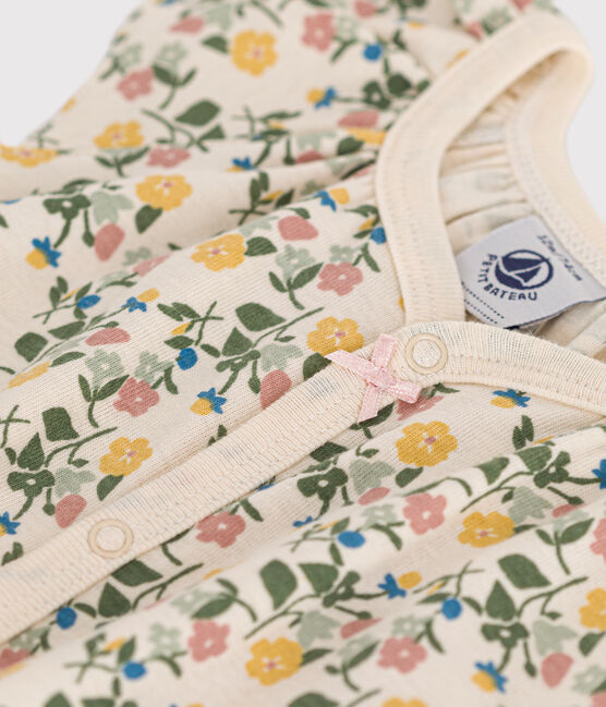 Combinaison courte fleurs en coton bébé blanc AVALANCHE/ MULTICO