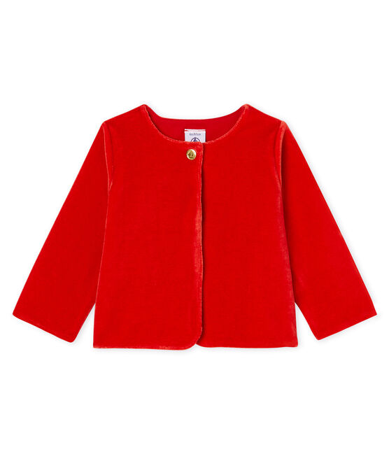 Cardigan bébé fille en maille velours rouge TERKUIT