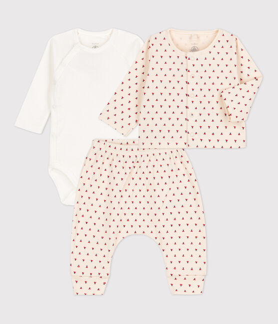 Ensemble 3 pièces bébé en tubique imprimé graphique blanc MARSHMALLOW/blanc MULTICO