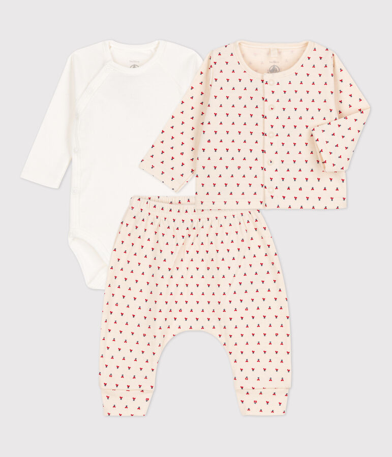 Ensemble 3 pi&egrave;ces b&eacute;b&eacute; en tubique imprim&eacute; graphique blanc MARSHMALLOW/blanc MULTICO