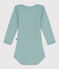 Body manches longues rayures bébé en laine et coton vert PAUL