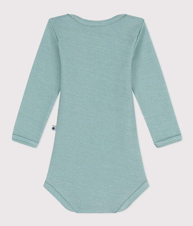 Body manches longues rayures b&eacute;b&eacute; en laine et coton vert