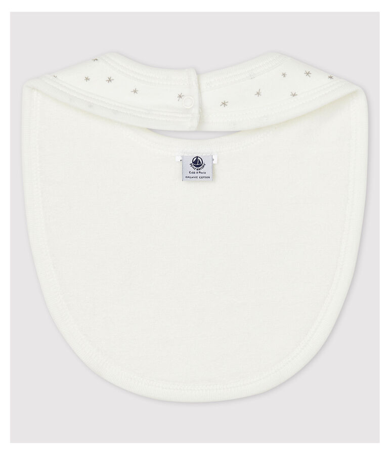 Bavoir blanc &agrave; &eacute;toiles b&eacute;b&eacute; en coton biologique blanc/gris