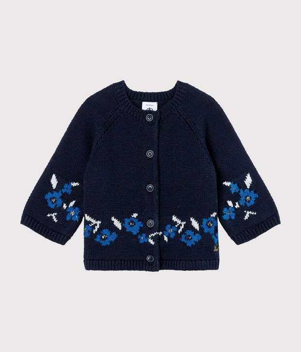 Cardigan b&eacute;b&eacute; fille en tricot laine et coton bleu/multicouleur