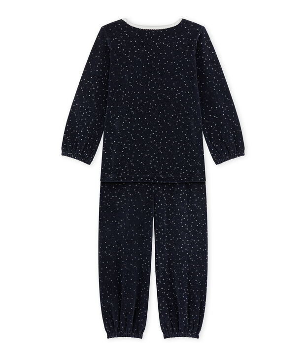 Pyjama fille en bouclette velours bleu/gris
