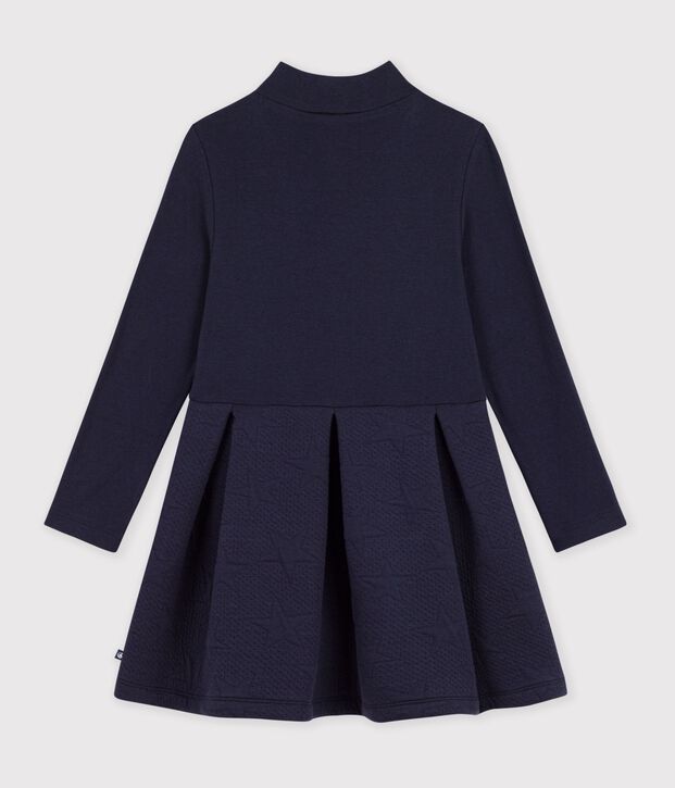 Robe enfant en coton manches longues unie bleu marine