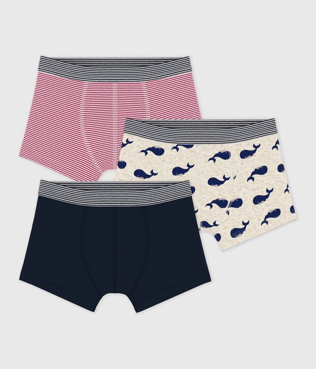 Lot de 3 boxers enfant en coton imprim&eacute; baleines multicouleur