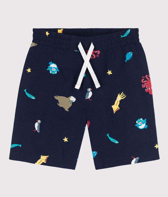 Short de bain recyclé imprimé enfant garçon bleu MEDIEVAL/blanc MULTICO