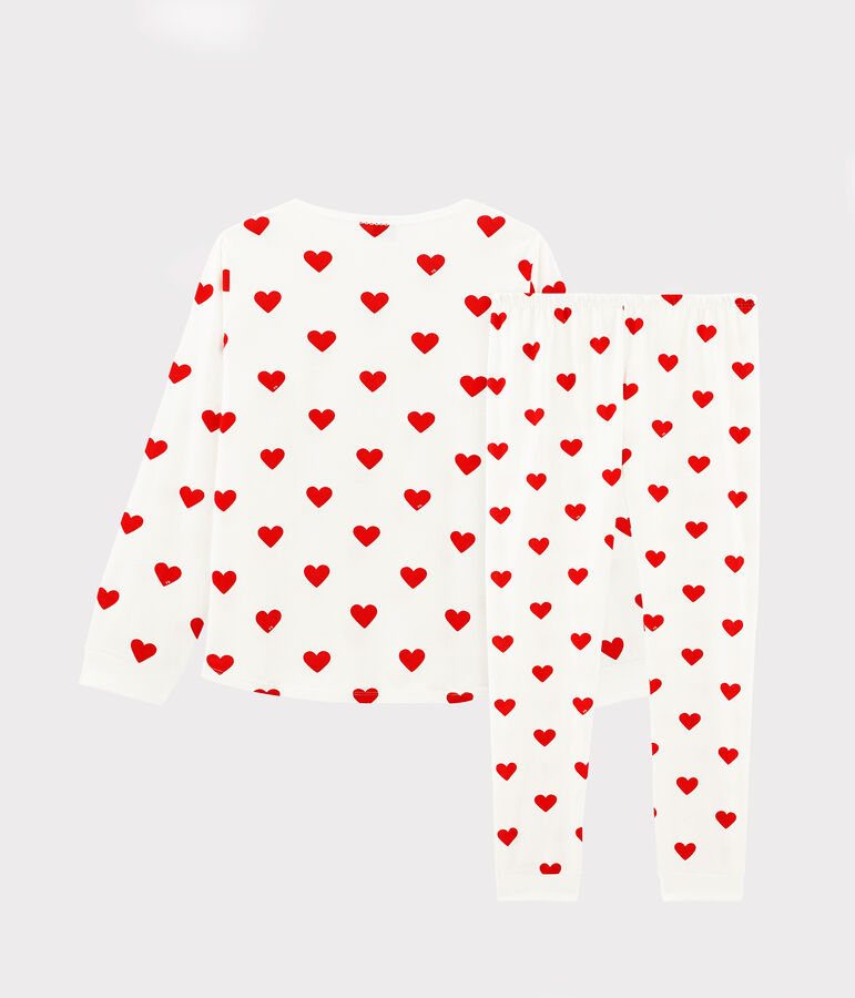 Pyjama enfant imprim&eacute; c&oelig;urs en molleton blanc MARSHMALLOW/rouge TERKUIT