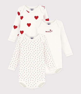 Lot de bodies manches longues c&oelig;ur b&eacute;b&eacute; en coton