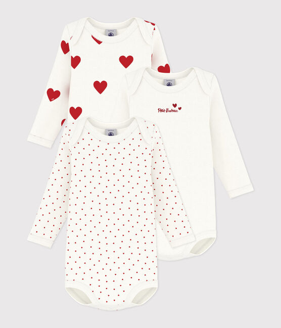 Lot de 3 bodies manches longues coeur bébé en coton variante 1