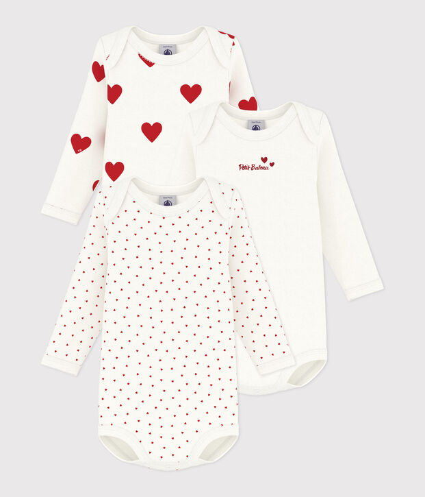 Lot de 3 bodies manches longues c&oelig;ur b&eacute;b&eacute; en coton multicouleur