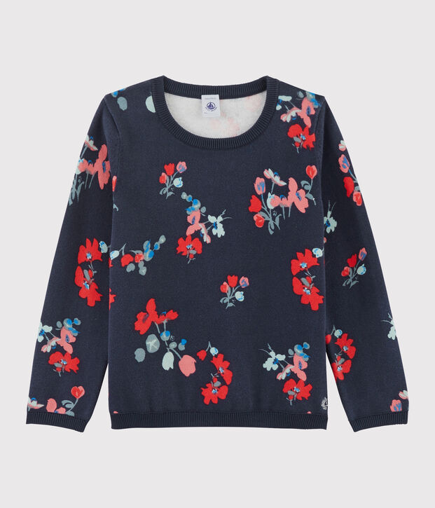 Pull en coton enfant fille bleu/multicouleur