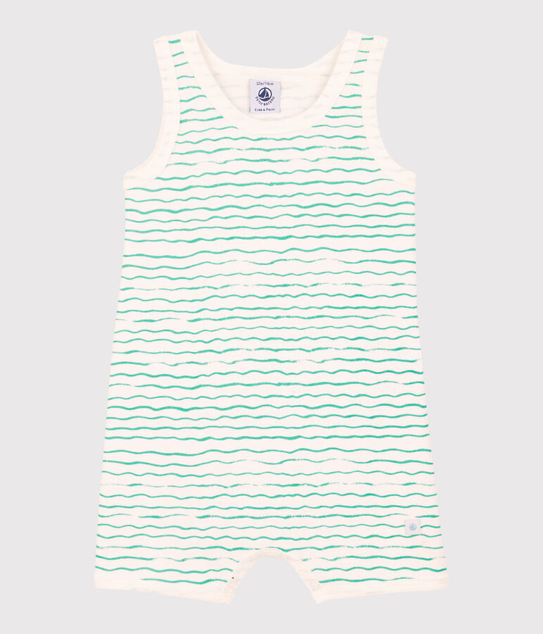 Combicourt vagues b&eacute;b&eacute; en coton blanc MARSHMALLOW/ VERT