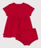 Robe b&eacute;b&eacute; en coton manches courtes unie avec son bloomer rouge