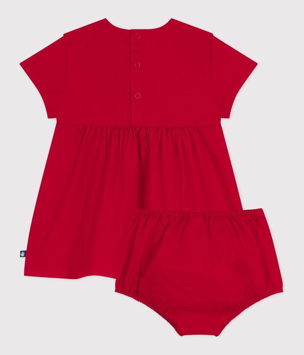 Robe b&eacute;b&eacute; en coton manches courtes unie avec son bloomer rouge